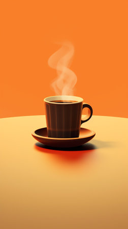 Generative AI : A cup of hot latte coffee daily newspaper mobile smartphone workplace morning news update concept vintage styleの素材