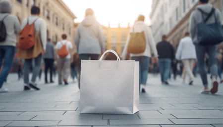 Generative AI : Blurred background people walking for shopping at outdoor street market business area in the city Crowd street in Korea Summer Holiday Shoppingの素材