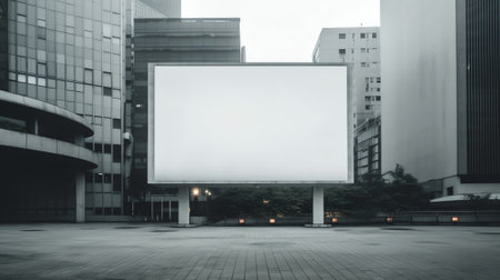 Generative AI : Blank advertising billboard lcd screen television on top of modern building in the city blue sky background useful for products advertisement mock up imageの素材