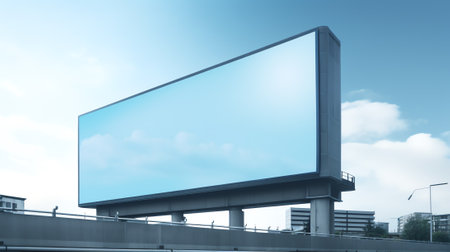 Generative AI : Blank advertising billboard on modern office building low angle viewの素材