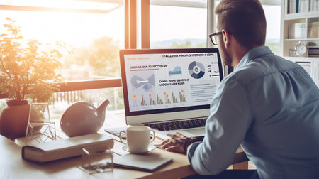 Generative AI : Digital marketing media website ad email social network SEO video mobile app business strategy analysis concept with modern web icon Man working on digital tablet iの素材