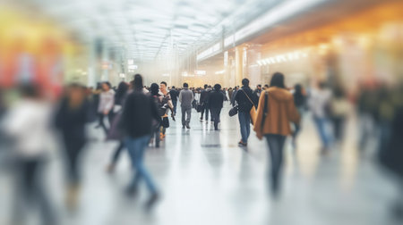 Generative AI : Abstract blurred asian people friends walking and shopping on street market daytime Seoul Koreaの素材