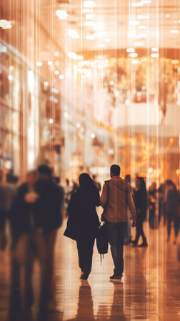 Generative AI : Duty Free shopping Abstract blur shopping mall and department store at an Airportの素材