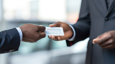 Generative AI : Man hand holding empty golden credit or debit card member card vip card with blurred background of new cars in showroom or motor show event credit card payment carの素材