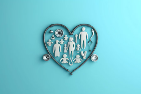 Generative AI : Medical technology network telemedicine health insurance virtual hospital concept Stethoscope with health icon medical network connection with modern virtual screenの素材