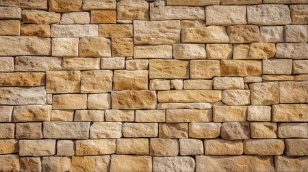 Generative AI : Panorama light brown stone wall or brick wall texture and pattern of new building masonry backgroundの素材