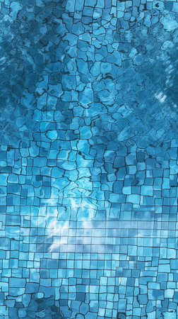 Generative AI : Round shape swimming pool for kids with blue tiles top viewの素材