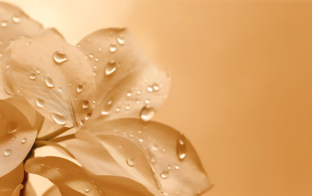 Generative AI : Soft background of water drops and bokeh on beige English rose petals in pastel tone macroの素材