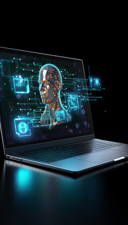 Generative AI : AI Artificial Intelligence digital software technology mobile app development Internet of Things IoT concept Programmer software engineer coding on laptop computerの素材