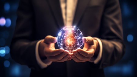 Generative AI : Ai Artificial Intelligence IoT Internet of Things digital software development Futuristic technology innovation Person using smartwatch with brain representing artiの素材