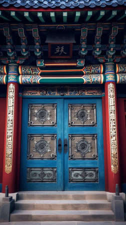 Generative AI : Ancient patterns and symbols on a wall at Gyeongbokgung Palace in Seoul South Koreaの素材