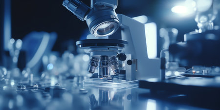 Generative AI : Asian doctor or scientist looking chemical sample on microscope in hospital laboratory for investigation Laboratory research concept close upの素材