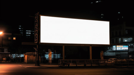 Generative AI : Blank roadside billboard at night in the cityの素材