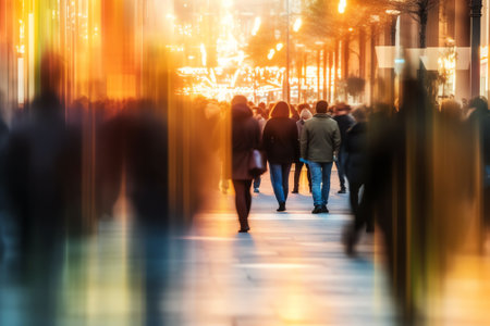 Generative AI : Blurred background of people shopping at street marketの素材