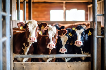 Generative AI : Brown young calf in barn penの素材