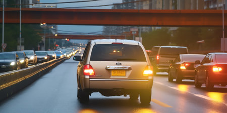 Generative AI : Blurred of cars driving on the road in the city use for the backgroundの素材