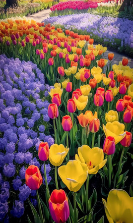 Generative AI : Colorful Tulip flowers in the gardenの素材