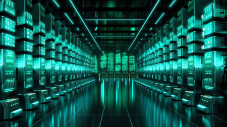 Generative AI : Data Processing digital technology internet network concept Computer programmer working on big data and computer code with data center server room as backgroundsの素材