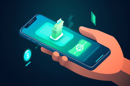Generative AI : Digital payment Ewallet mobile banking financial technology concept Man using smartphone to transfer money via mobile phone banking app with transaction successfulの素材