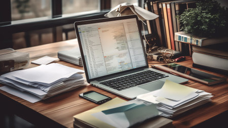 Generative AI : Document Management System DMS being setup by IT consultant working on laptop computer in office Software for archiving searching and managing digital files and infの素材