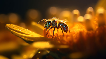 Generative AI : Insect fly macro on yellow flowerの素材