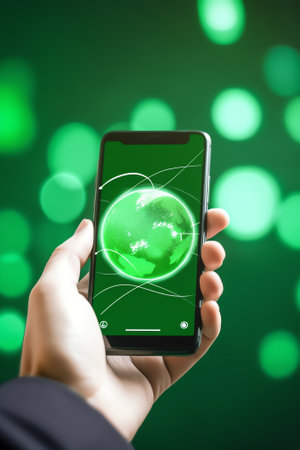 Generative AI : IoT Internet of Things Global business Ecommerce online shopping and banking concept Woman using mobile smart phone for online shopping and internet banking technolの素材