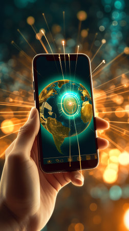 Generative AI : Man uses smart phone laptop computer world currencies bitcoin wallet cryptocurrency on virtual screen fintech financial technology internet payment money exchange dの素材