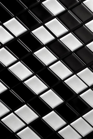 Generative AI : Mosaic square tiles pattern of the wall black and whiteの素材