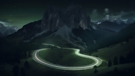 Generative AI : Aerial view of Snake road from Cortina dAmpezzo to Passo Giau Dolomites Italyの素材