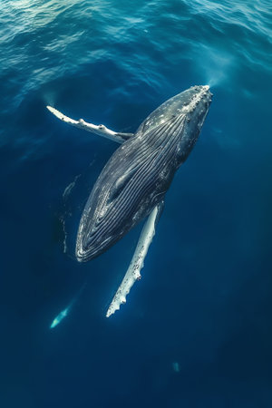 Generative AI : Aerial view of humpback whale tail above water surface near Baja California Sur Mexicoの素材