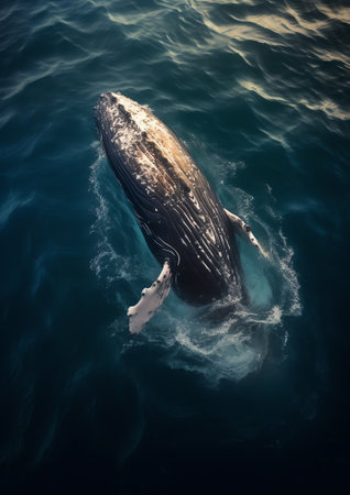 Generative AI : Aerial view of a Humpback whale mother and calf in Pacific ocean Baja California Sur Mexicoの素材