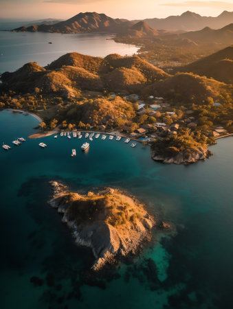 Generative AI : Aerial view of CYC Beach with Boats in Foreground Coron Palawan Philippinesの素材