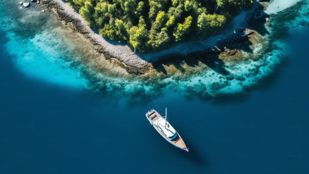 Generative AI : Aerial view of boats within the Ste Anne Marine National Park Seychellesの素材