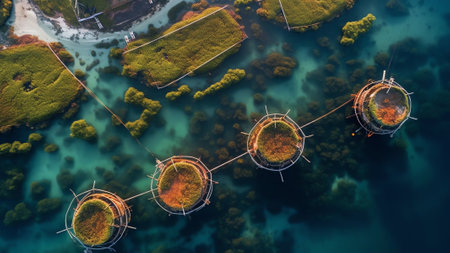 Generative AI : Aerial view of fish traps in shallow waters of Hiiumaa island in Estoniaの素材