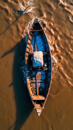 Generative AI : View of traditional wooden boats for fishing along the shore in Coxs Bazar Bangladeshの素材