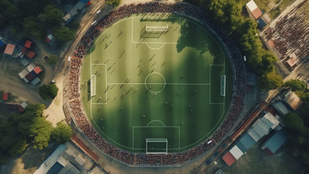 Generative AI : Aerial view of a football field along the road near a residential district in Istanbul Fatih district Turkeyの素材