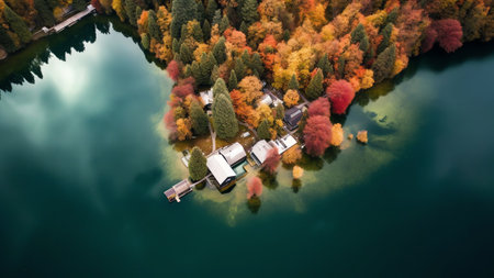 Generative AI : Aerial view of lake Eibsee in Grainau Bavaria Germanyの素材
