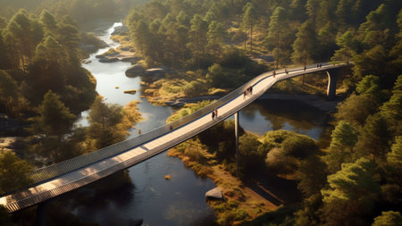 Generative AI : Abstract aerial view of bridge going across Valgjarv lake and swamp area Estoniaの素材