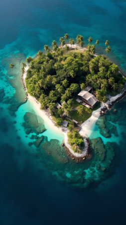 Generative AI : Aerial View of LIslette and Therese Island Seychellesの素材