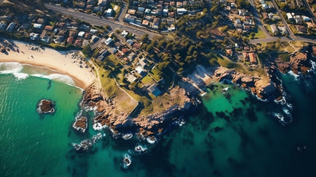 Generative AI : Aerial view of Atlantic Seaboard with Lions Head and Table Mountain at sunset Cape Town South Africaの素材