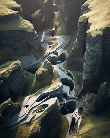 Generative AI : Aerial view of Litlanesfoss waterfall east of Icelandの素材