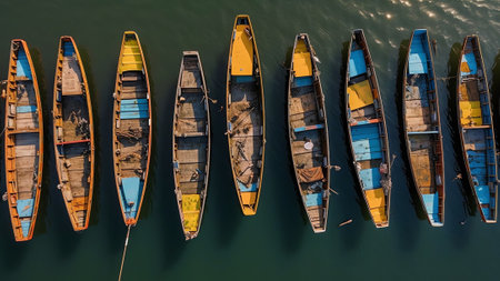 Generative AI : Aerial view of Kalk Bay harbour colourful fishing boat Cape Town South Africaの素材