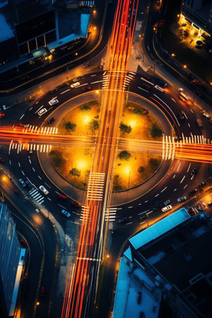 Generative AI : Aerial view of a roundabout in Hong Kong downtown Chinaの素材
