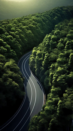 Generative AI : Aerial view of a winding road leading to Mount Haruna during koyo season Gunma Japanの素材