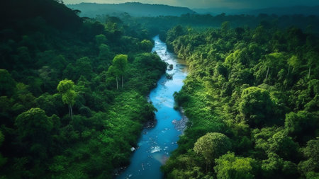 Generative AI : Aerial view of a valley with a river in Siargao Island Philippinesの素材
