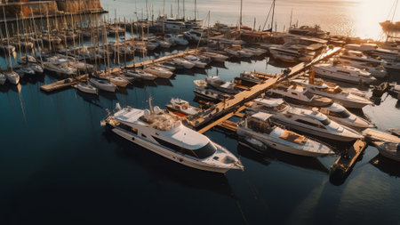Generative AI : Aerial view of yachts docked near Kemer Turkeyの素材