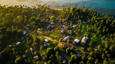 Generative AI : Aerial View Of River And Paraty Historical City Center Surrounded In Tropical Palm Trees Islands In Distance Rio De Janeiro Brazilの素材