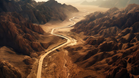 Generative AI : Aerial view of multilane road intersection on desert landscape Las Vegas USAの素材
