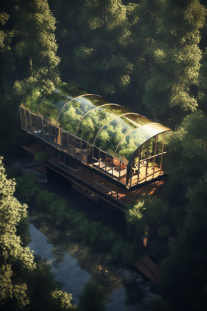 Generative AI : Aerial view of hide out cabin near canyon in Almaty Kazakhstanの素材