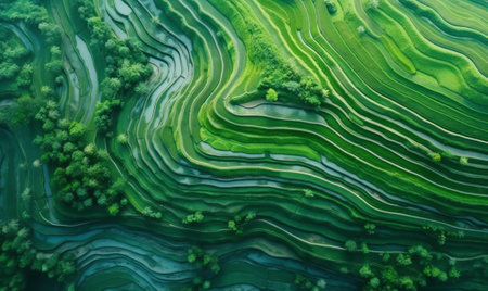 Generative AI : Aerial view of Bali Tegallalang rice terraces Indonesiaの素材